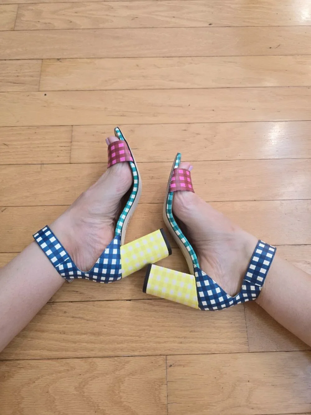 J.Crew |  Multi Color Gingham Dopamine Ankle Strap Block Heel Sandals | WMS 6